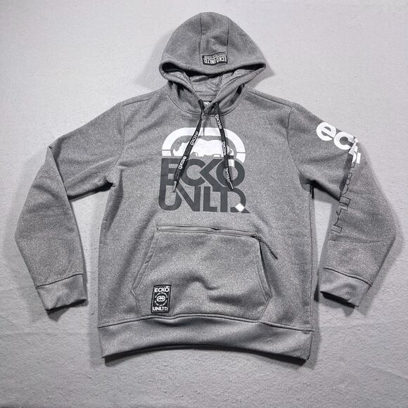 Ecko Unltd Hoodie Men Medium Gray Pullover Big Rhino Logo Skater‎ Grunge - Picture 1 of 11